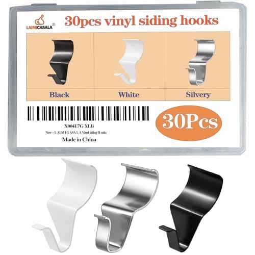 30 Pack Durable Vinyl Siding Hooks, Easy Install No-Nail Stainless Steel Hangers, No Hole Siding Hanging Hanger for Home and Garden Use