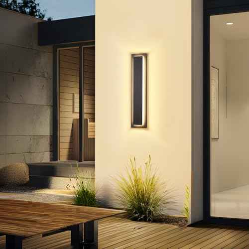24 in Porch Lights Outdoor Sconce Lights,Modern Exterior Front Door Lighting Fixtures,Black Led Long Outdoor Wall Light,Waterproof Outside Lights for House,Patio,Garage,24 W Warm White 1 Pack