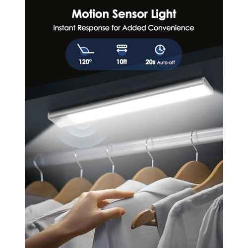 5-Pack 12in Under Cabinet Lighting, Upgraded 2500mAh Rechargeable Under Cabinet Lights Wireless, LED Motion Sensor Light Indoor Closet Lights Under-Counter Light Fixtures for Kitchen, Hallway