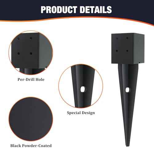 4 Pcs 4x4 Fence Post Anchor Ground Spike16(Inner Size 3.6"x3.6") Black Powder Coated?Mailbox Post Anchors, for Deck,Fence,Railing,Mailbox..