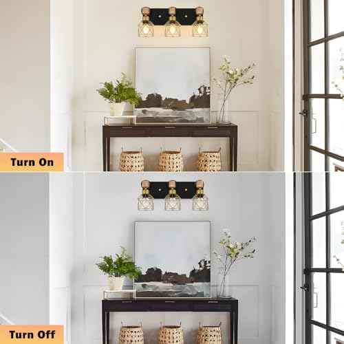 FadimiKoo Black and Gold Vanity Light, 3-Light Farmhouse Vanity Light, Bathroom Light Fixtures Over Mirror, Industrial Indoor Wall Mounted lamp for Bathroom, Living Room, Cabinet, Bedroom