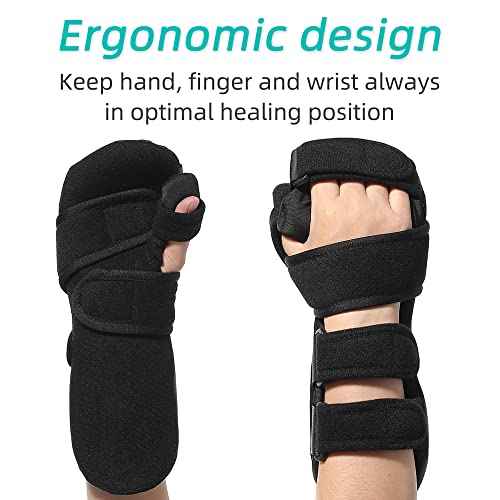 Fanwer Stroke Resting Hand Splint - Night Immobilizer Wrist Finger Brace for Flexion Contractures, Functional 5 Finger Stabilizer Wrap - for Muscle Atrophy Rehab, Arthritis, Tendonitis (Right, Medium)
