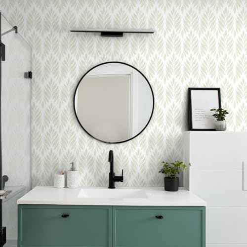 Sage Green Peel and Stick Wallpaper Boho Green Contact Paper Self Adhesive Neutral Removable Wallpaper for Bedroom Bathroom Waterproof Modern Leaf Contact Paper Farmhouse White 78.7inL 17.3in