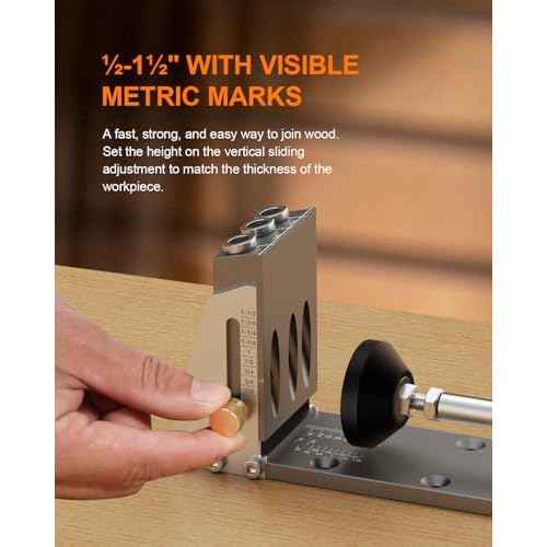Kolvoii Pocket Hole Jig, Professional Adjustable Pocket Screw Jig for Strong Joints, Versatile Drill Guide Jig for Materials 1/2" to 3 1/8" Thickness with Storage Case