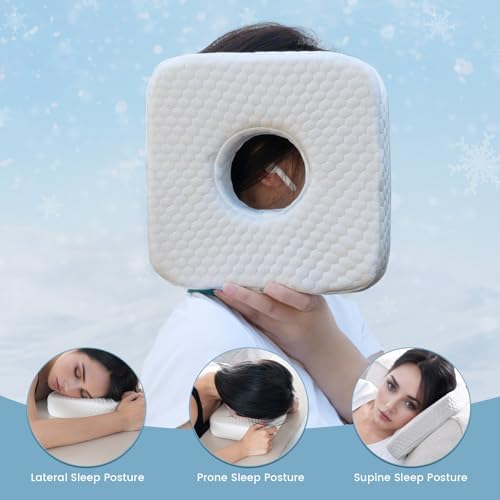 Ear Pillow with Ear Piercing for Side Sleeping, Ear Hole Memory Foam Donut Pillows for Ear Pain CNH Earring Pierced Pillow, Square, White