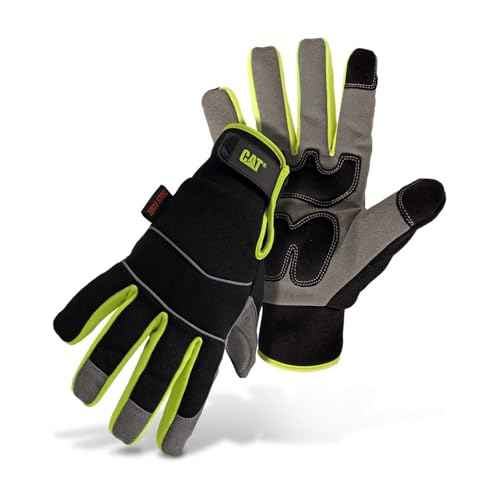 CAT Water Resistant Lined Synthetic Leather Palm Winter Work Gloves, Abrasion Resistant, High Dexterity, High Visibility, Touch Screen Capabilities, Black/Gray/Yellow, X-Large, (CAT012227X)