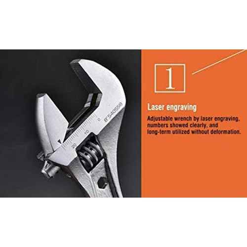 Edward Tools Pro 8" Adjustable Wrench - Carbon Steel Adjusting Design - Crescent Pro Grip for Greater Leverage - Adjustable Width - Spanner Handle