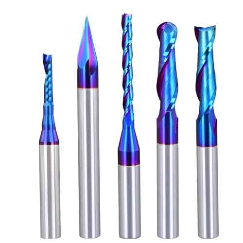 5PCS CNC Router Bits Set 1/4 inch Shank Spiral Carbide End Mill Multipurpose Router Bits for Engraving Sign Making Grooving Slots and Mortises