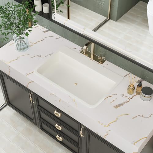 CRE8TIVE White Grey Gold Marble Contact Paper for Countertops Peel and Stick Waterproof Kitchen Wallpaper 12"x80" Marble Wallpaper Removable Adhesive Countertop Contact Paper for Bathroom Cabinets