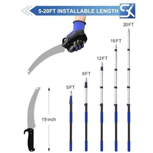 26FT Reach Pole Saws for Tree Trimming, Manual Pruning Pole Saw with 5-20FT Telescoping Extension Pole, Tree Pruner Tree Trimmer with 19" 3X Detachable Saw for Yard Garden Trees Palms Shrubs