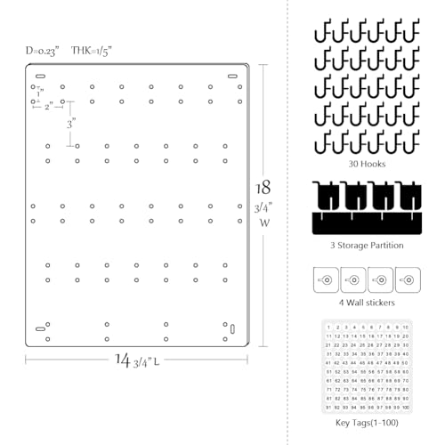 PROSPACE P0004 Acrylic Key Hooks Upgrade Thick Buckle 14 3/4?W x 18 3/4?L Wall-Mounted Key Hanging Board with 30 Hooks for Garage, Car Dealer, Office, Hotel, Real Estate (Matte Black with Pallet)