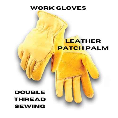 Iron Fencer Leather Work Glove- 207 Medium Cowhide Leather Fencing Gloves for Men Heavy Duty Double Palm, Guantes de Trabajo, Ranch, 207M