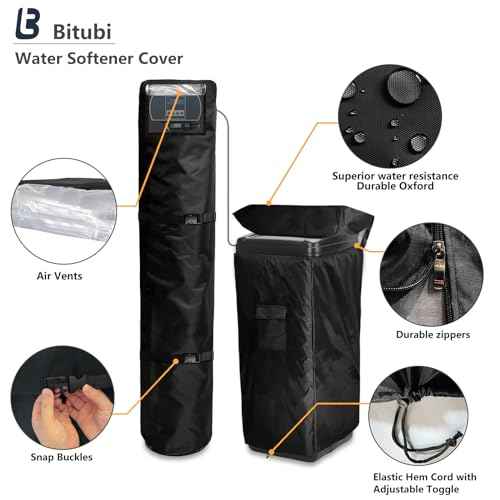 Bitubi 2Pcs Water Softener Cover, Outdoor Softener Tank/Filter Cover + Brine Tank Cover,Upgraded Top with Adjustable Transparent PVC Window, All Weather Protection, Black