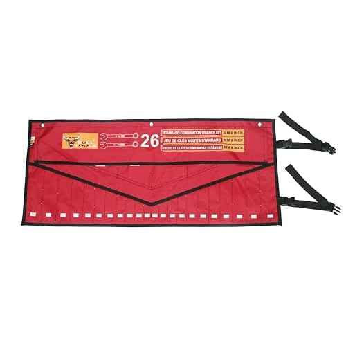 BULL TOOLS 26-Pocket Tool Organizer Roll-Up Pouch with Carry Bag Heavy Duty Ballistic Polyester Canvas SAE/Metric Tool Roll for Wrenches, Screwdrivers & Small Tools, Waterproof, Compact & Durable-Red