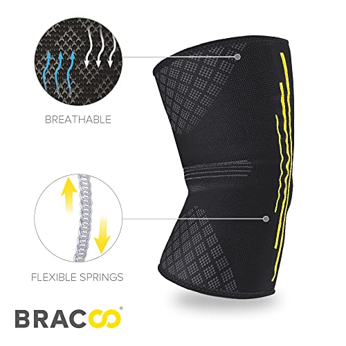 Bracoo 2 Pack Knee Compression Sleeves for Men and Women – Knee Support Brace for Running, Workout, Pain Relief, Meniscus Tear, Arthritis, Joint Recovery, Sports Injury, KE92