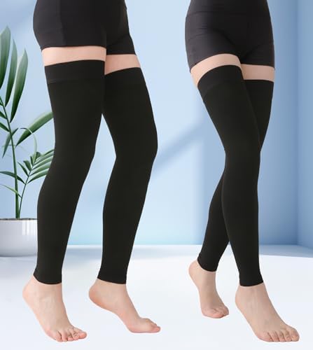 MGANG Thigh High Leg Sleeve 20-30 mmHg Graduated Compression with Grip Top, Medical Compression Stockings for Men and Women, with Varicose Veins, Lymphedema, Swelling & Venous Insufficiency, Black M