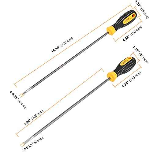 SEUNMUK 6 PCS 12 Inch long Magnetic Precision Screw Driver Tool Set, 3 Flat Head and 3 Cross Head Screwdriver Set, Magnetic Long Screwdriver Set with Rubber Handle