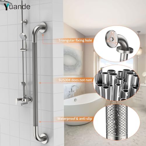 4 Pack 32 Inch Shower Grab Bar, YuanDe Brushed Nickel Bathroom Grab Bar Handle w/Anti-Slip Knurled Grip, Stainless Steel Bath Balance Bar, 1.25" Diameter Safety Hand Rail Support,Handicap Elderly