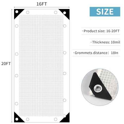 Heavy Duty Clear Tarp 16x20FT, UV Resistant, Waterproof Greenhouse Tarps with Grommets for Garden,Outdoor,Yard (10 mil)