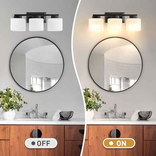 3-Light Bathroom Light Fixtures - Black Bathroom Vanity Lights with Frosted Glass Shade Modern Bathroom Lighting Fixtures Over Mirror - Wall Sconce Lamps for Bedroom,Living Room,Hallway
