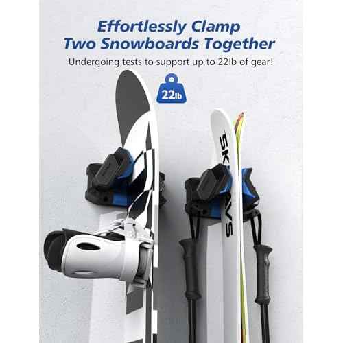 Ski Wall Mount, Ski Snowboard Storage Rack Tool Organizers Wall Mount, Ski Storage Rack for Garage Organizer, Fits Any Ski or Snowboard, Heavy Duty Nonslip Snowboard Wall Storage Rack - Blue
