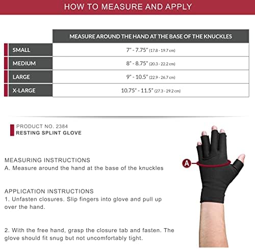 OTC Resting Splint Glove, 5 Finger Semi-Rigid Splints, Open Tips, Black, Left Hand, Small