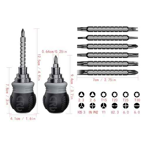 Short ratchet screwdriver CR-V hardened hard dual-purpose screwdriver head Telescopic dual-purpose screwdriver cross Slotted screwdriver head Screwdriver powerful magnetic multi-function