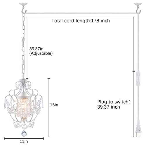 Plug in Chandelier Mini Crystal Chandelier White Retro Small Chandeliers Ceiling Light for Girls Bedroom,Farmhouse Plug in Pendant Light for Kitchen Island Bathroom Dining Room Closet