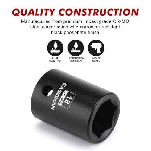CASOMAN 1/2" Drive x 18mm Impact Socket, 6-Point, Metric, CR-MO