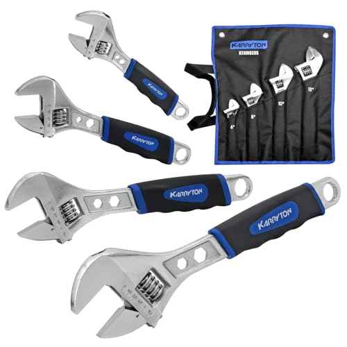 Adjustable Wrench Set (6" 8" 10" 12"), 3-in-1 Spanner Wrench w/Box End/Hex Function, Scales Metric and SAE, Drop Forged CR-V Steel, Chrome Plated, Ergonomic Soft Grip, Hanging/Rolling Bag