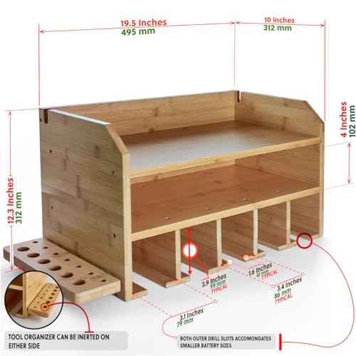 DupliM Bamboo Wall-Mounted Power Tool Organizer, Power Drill Holder and Tool Storage Rack - FSC-Certified ? Assembly Required