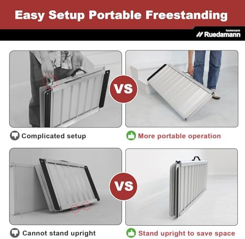 Ruedamann 5 FT Portable Wheelchair Ramp, Sturdy Non-Slip Aluminum Wheelchair Ramp with Upgraded Hinge, Aluminum Folding Ramp for Doorways, Ramp for Wheelchairs, Scooters, Steps, Stairs, Pets