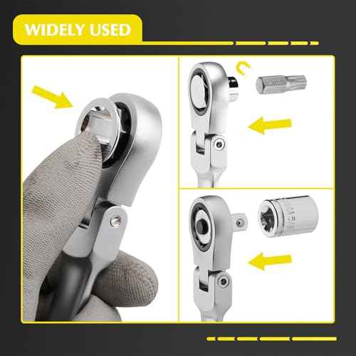 EMENTOL 27PCS Extra Long Flex Head Ratcheting Wrench Set, CR-V, Double Box End Ratchet Wrench Set with 8mm - 22mm, E8 - E22, 1/4", 3/8", 1/2" Socket Adapters Replacement Heads