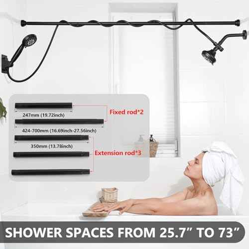 Double Shower Head Dual for Couples High Pressure and Adjustable Tandem Shower Head System for 2 People Matte Black