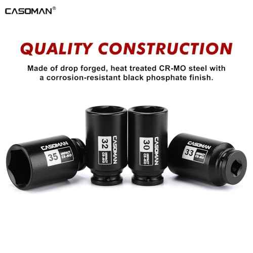 CASOMAN 1/2¡± Drive Deep Big Impact Socket Set, 13-Piece Large Spindle Axle Nut Impact Wrench Socket Set, 6 Point, CR-MO, Metric, 17mm - 41mm