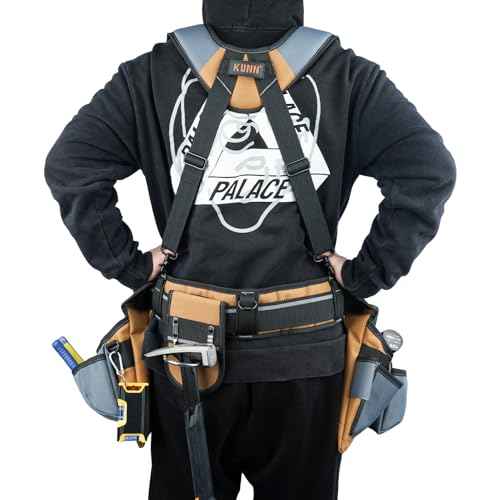 KUNN Carpenter Tool Belt with Suspenders Pro Framer Suspension Tool Rig for Construction Contractors and Electrician,Khaki