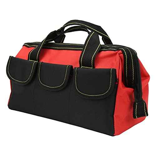 Tool Storage Bag, 16 inch Wide Mouth, Heavy Duty Tote with Shoulder Strap, Red