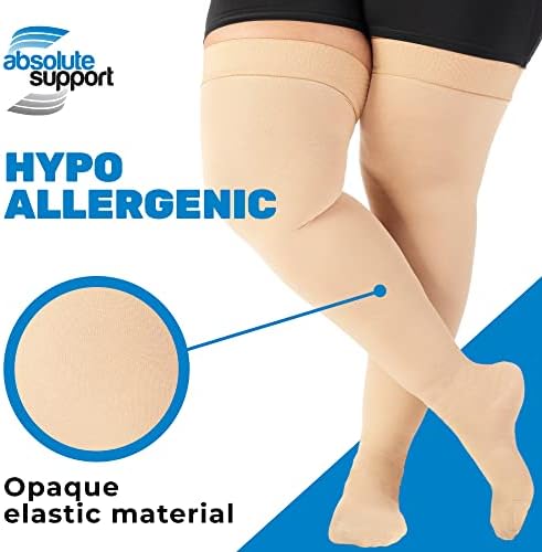 ABSOLUTE SUPPORT Plus Size Medical Compression Stockings for Women & Men 20-30mmHg - Unisex Wide Calf Thigh High Compression Stockings for Maternity, Thrombosis, Sclerotherapy - Beige, 5X-Large