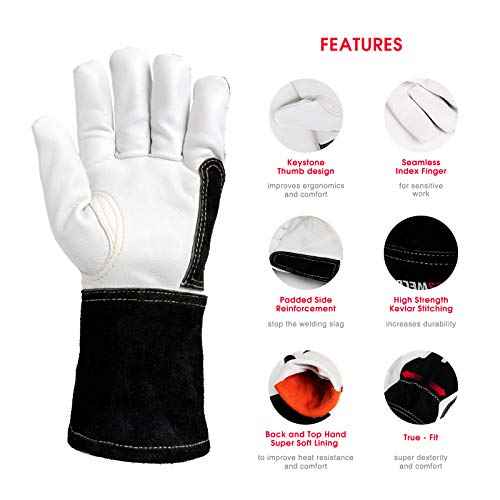 YESWELDER Premium Goatskin TIG Welding Gloves | Top Grain Leather | High Dexterity | True - Fit-Large