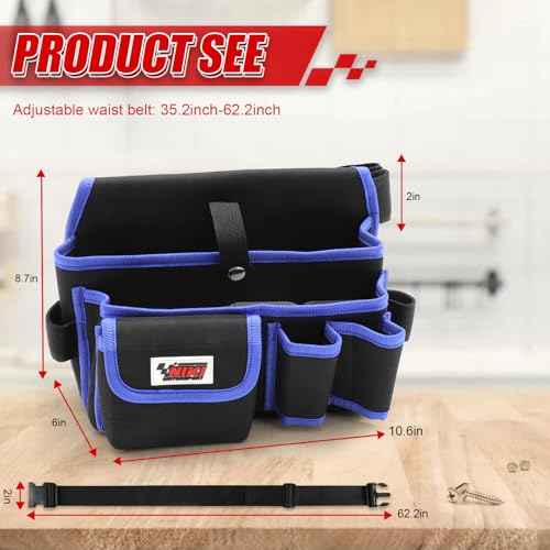 Tool Belt,600D Water-draining Oxford Cloth Tool Belts for Men,Electrician Tool Belt Widely Applied to Repairmen,Electrician,Carpenter,Construction (7 pockets)