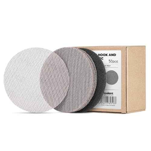 toolant Mesh Abrasive 5 inch Sanding Disc, Dust-Free 8 Hole Hook and Loop Sanding Discs for Random Disc Sanders & Orbital Sanders, Include Pad Protector(80-400 grit - 50pcs)