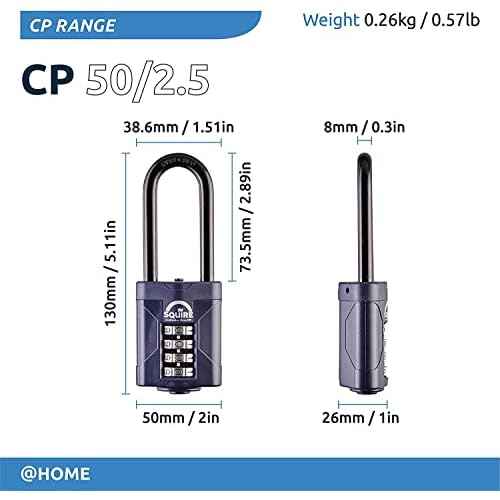 Squire Heavy Duty Padlock (CP50/2.5) - Toughest Extra Long Shackle - 4 Wheel Combination Padlock - Alloy Steel for Corrosion Resistance - Weatherproof Lock for Home, School & Shed (Blue, 50 mm)