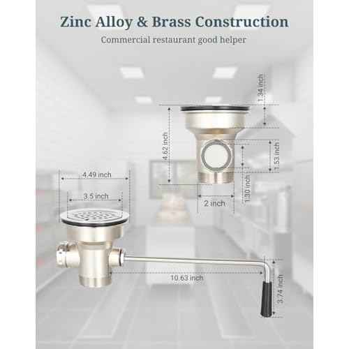 3-1/2 Inch Commercial Sink Drain with Twist Handle Kitchen Sink Opening Waste Drain Valve Stopper Prevents Sink Clogged Overflow for 1/2/3 Compartment Sink Style Drains