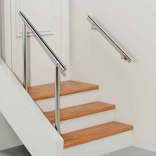 3 Ft Industrial Metal Stairs Handrail Kit, Sturdy Wall Mount 304 Stainless Steel Hand Rail, Indoor Outdoor Stair Railing Wood Concrete Brick Wall,1.65 in Round Pipe Grab Bar, Silver