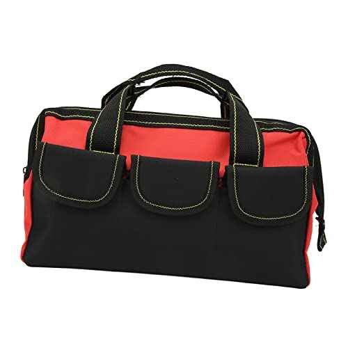 Tool Storage Bag, 16 inch Wide Mouth, Heavy Duty Tote with Shoulder Strap, Red