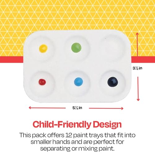 School Smart Paint-Rite Tray with 6 Wells, 3-1/2 x 5-1/4 Inches, White, Pack of 12