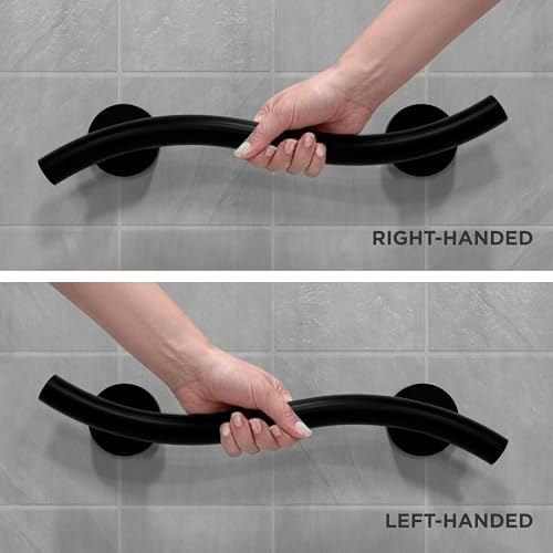 HEALTHCRAFT (2X Pack) Wave Decorative Grab Bars, ADA Compliant Bathroom Safety Bars for Seniors, Wall-Mounted, Supports Up to 500 lbs (Left & Right) (Matte Black, 18 Inch)