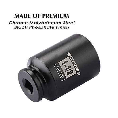 MIXPOWER 1/2 Inch Drive Deep Impact Socket 1-1/2 Inch SAE, CR-MO, 6PT,Axle Nut Impact Grade Socket for Easy Removal