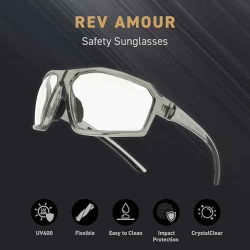 REV Amour Z87+ Safety Glasses, UV400 Impact-Resistant Sunglasses with Anti-Scratch for Work & Outdoor