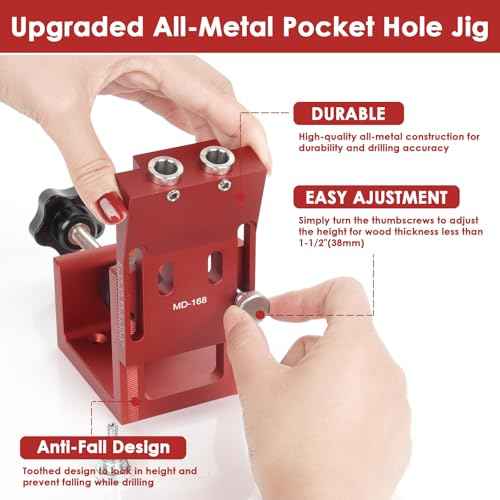 Pocket Hole Jig Kit, Adjustable Aluminum Pocket Hole System, Portable Screw Jig Set Guides Joint Carpentry Locator Woodworking Tools with Wooden Hole Plugs